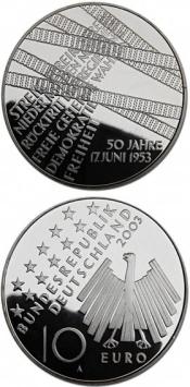 50e herdenkingsdag volksopstand 10 euro Duitsland 2003 Proof